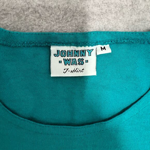 Johnny Was Embroidered T-Shirt Maxi Dress Turquoise Tribal M Boho Folk Indie - Picture 7 of 15
